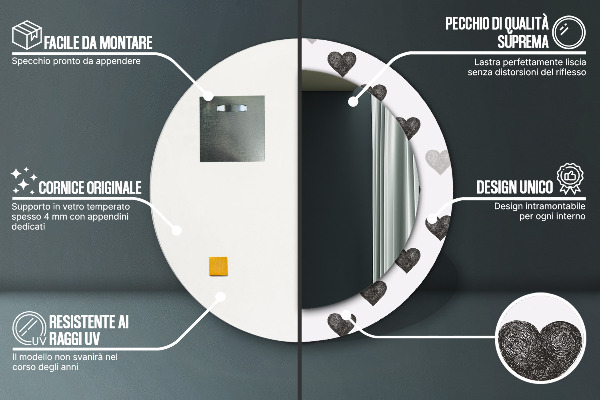 Specchio tondo stampato Cuori astratti