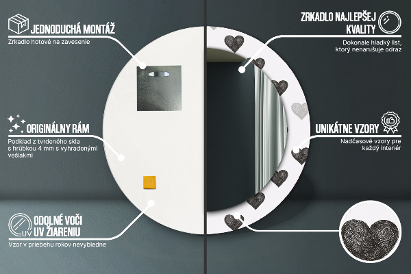 Specchio tondo stampato Cuori astratti