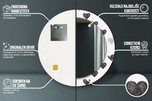 Specchio tondo stampato Cuori astratti