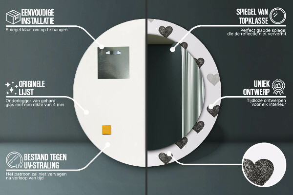 Specchio tondo stampato Cuori astratti