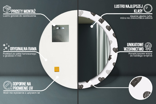 Specchio tondo stampato Cuori astratti