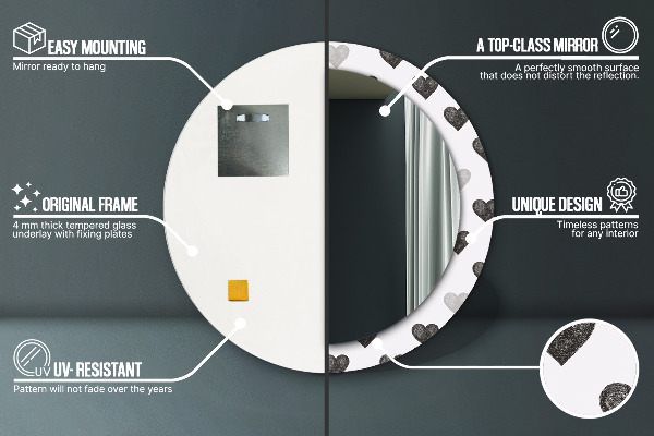 Specchio tondo stampato Cuori astratti