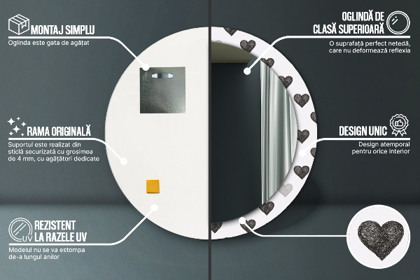 Specchio tondo stampato Cuori astratti