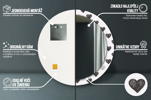 Specchio tondo stampato Cuori astratti