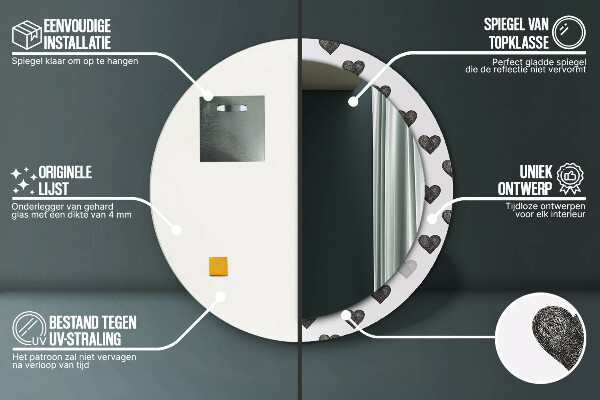 Specchio tondo stampato Cuori astratti