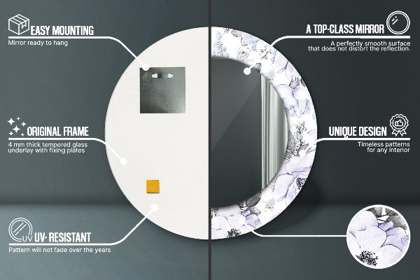 Specchio tondo stampato Rose blu