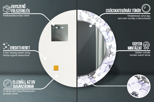 Specchio tondo stampato Rose blu