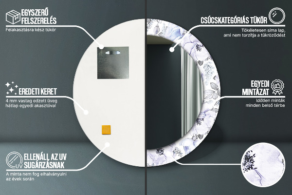 Specchio tondo stampato Rose blu