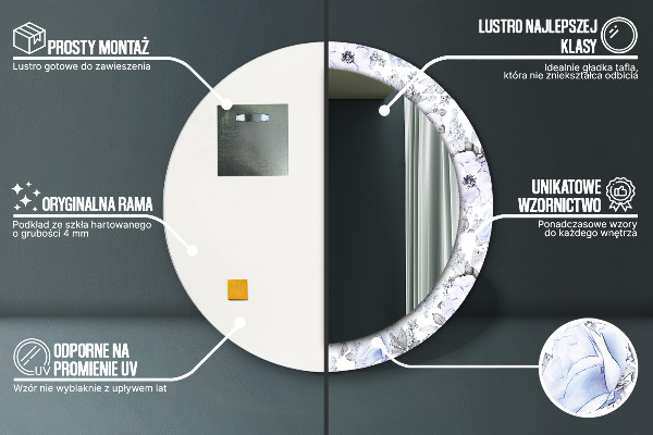 Specchio tondo stampato Rose blu