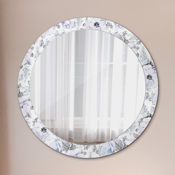Specchio tondo stampato Rose blu