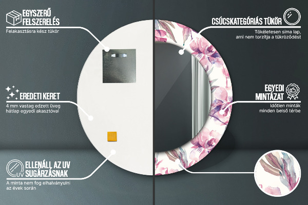 Specchio tondo decoro Fiori Peonies