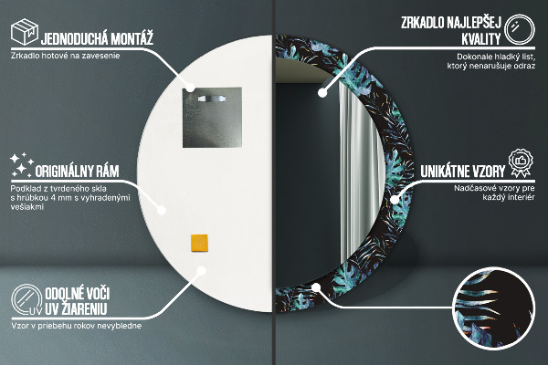 Specchio tondo decoro Foglie esotiche