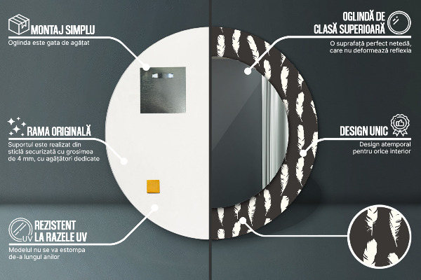 Specchio tondo stampato Piume