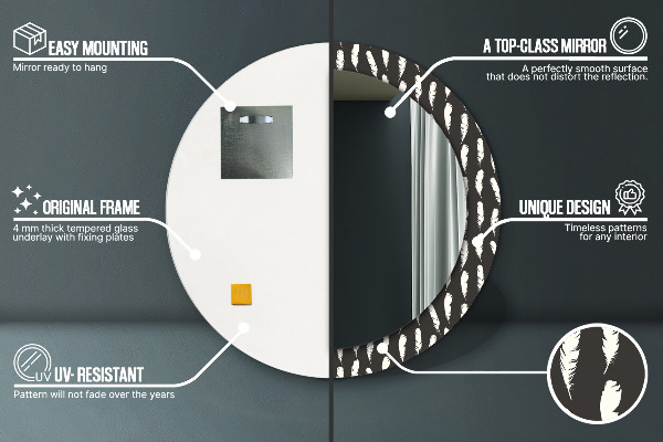 Specchio tondo stampato Piume