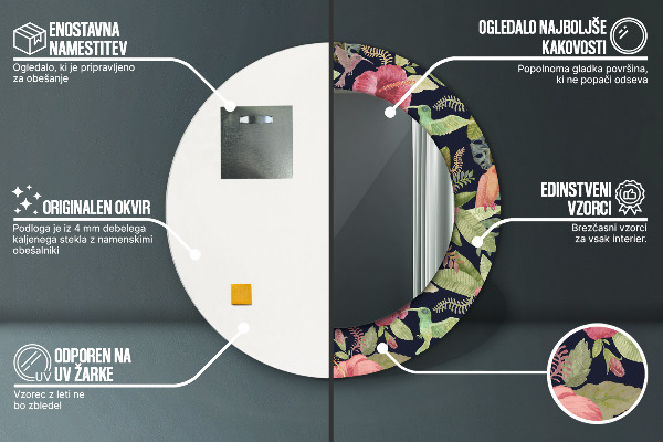 Specchio tondo stampato Fiori di ibisco