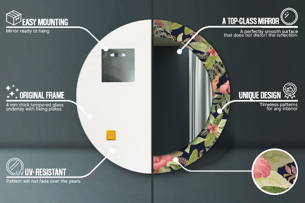 Specchio tondo stampato Fiori di ibisco