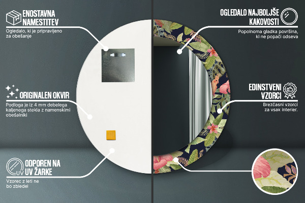 Specchio tondo stampato Fiori di ibisco