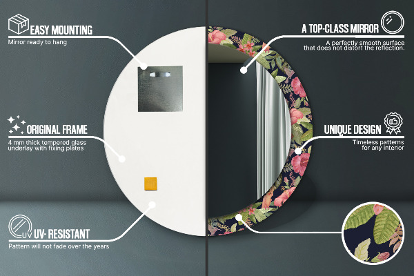 Specchio tondo stampato Fiori di ibisco