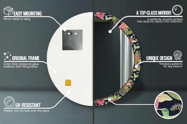 Specchio tondo stampato Fiori di ibisco