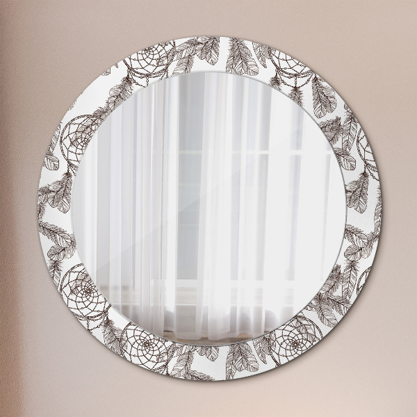 Specchio tondo stampato Piume Dreamcatcher