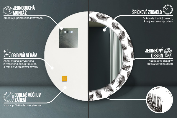 Specchio tondo stampato Piume