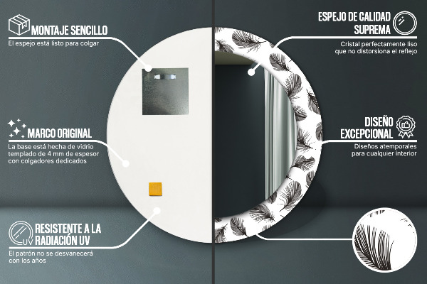 Specchio tondo stampato Piume