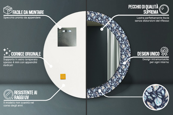 Specchio tondo stampato Pattern boho