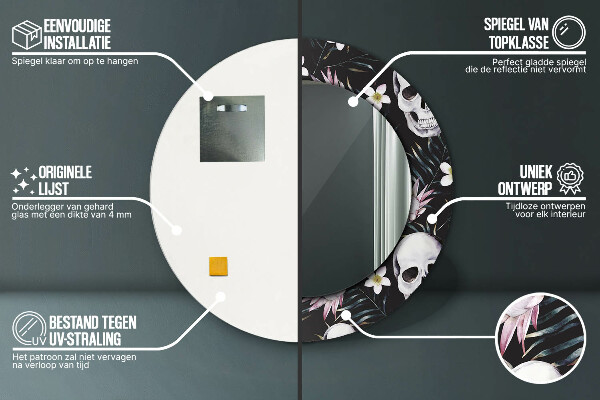 Specchio tondo stampato Fiori del cranio