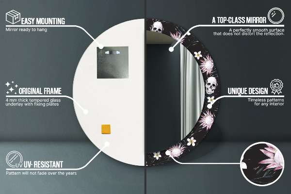 Specchio tondo stampato Fiori del cranio