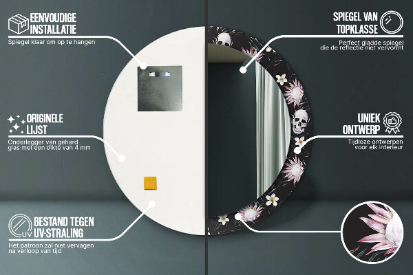 Specchio tondo stampato Fiori del cranio