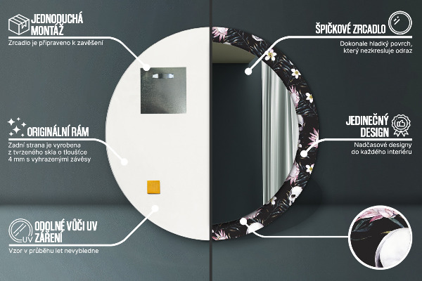 Specchio tondo stampato Fiori del cranio