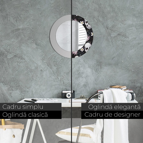 Specchio tondo stampato Fiori del cranio