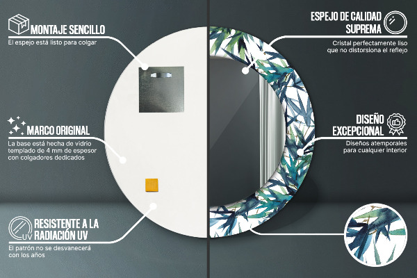 Specchio tondo stampato Palme blu