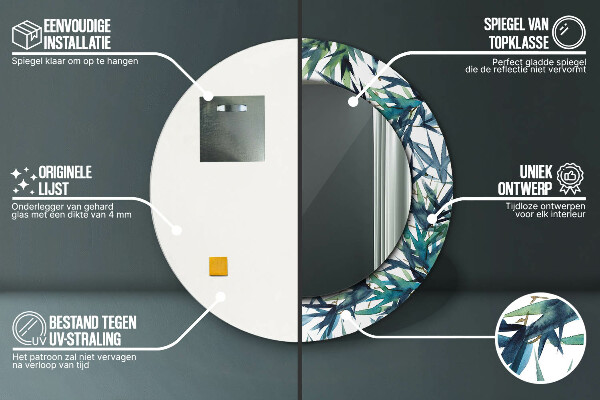 Specchio tondo stampato Palme blu