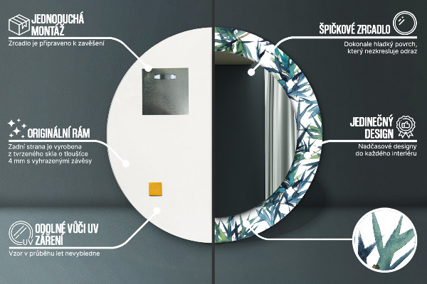 Specchio tondo stampato Palme blu