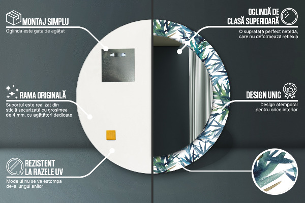 Specchio tondo stampato Palme blu