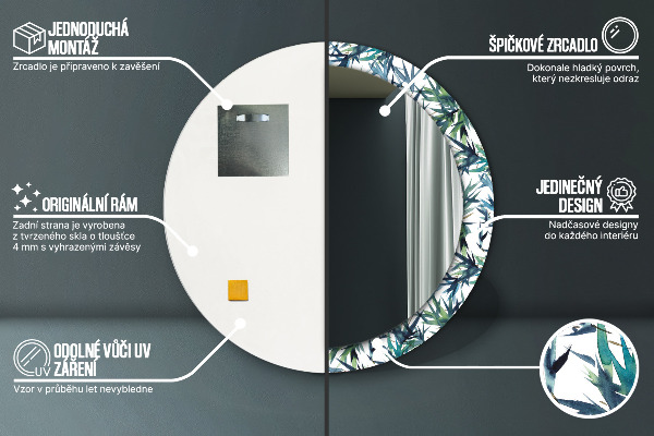 Specchio tondo stampato Palme blu