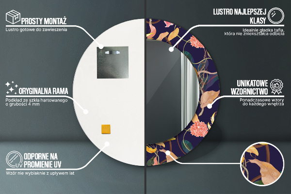 Specchio tondo stampato Piante d'acqua