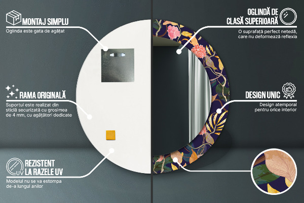 Specchio tondo stampato Piante d'acqua