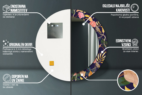 Specchio tondo stampato Piante d'acqua