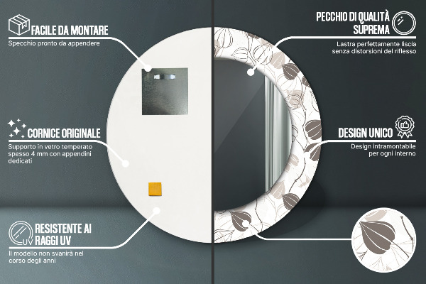 Specchio tondo stampato Floreale astratto