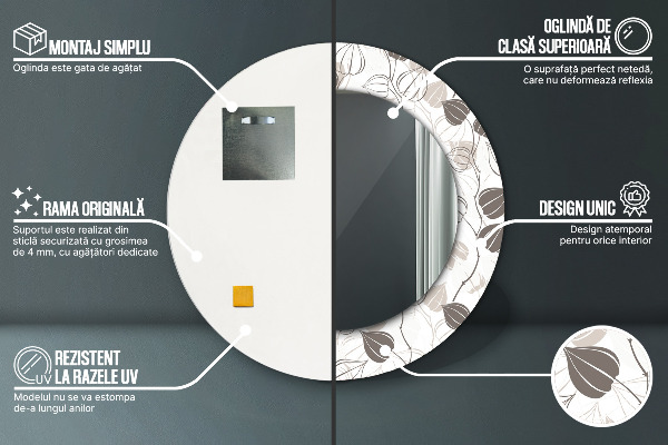 Specchio tondo stampato Floreale astratto