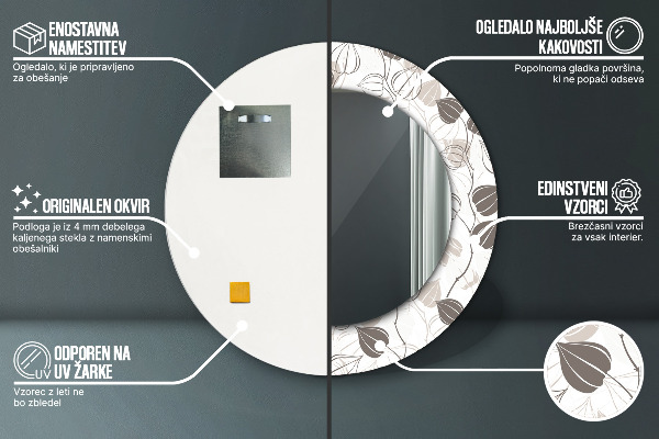 Specchio tondo stampato Floreale astratto