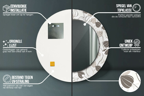 Specchio tondo stampato Floreale astratto