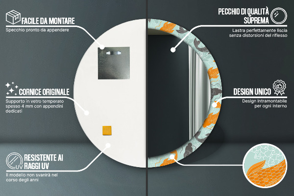 Specchio tondo stampato Carpa cinese