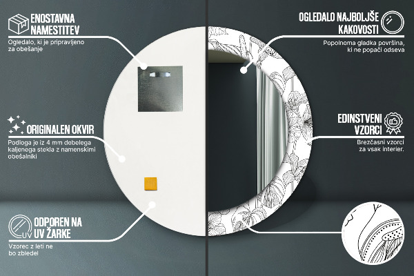 Specchio tondo stampato Pattern floreale