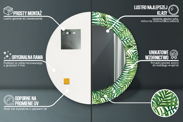 Specchio tondo stampato Palma tropicale