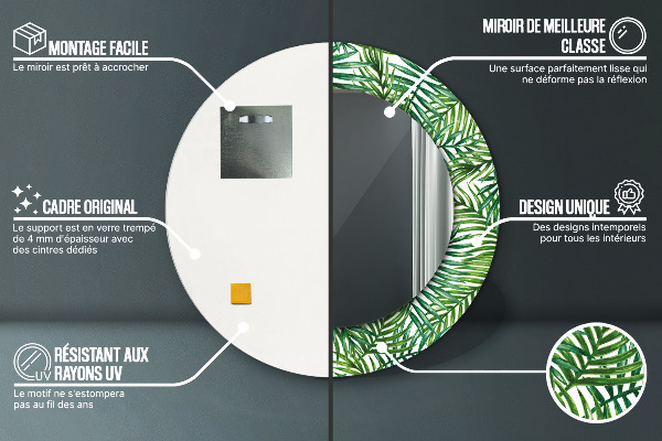 Specchio tondo stampato Palma tropicale