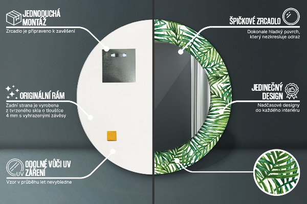 Specchio tondo stampato Palma tropicale