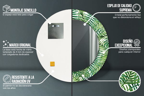 Specchio tondo stampato Palma tropicale